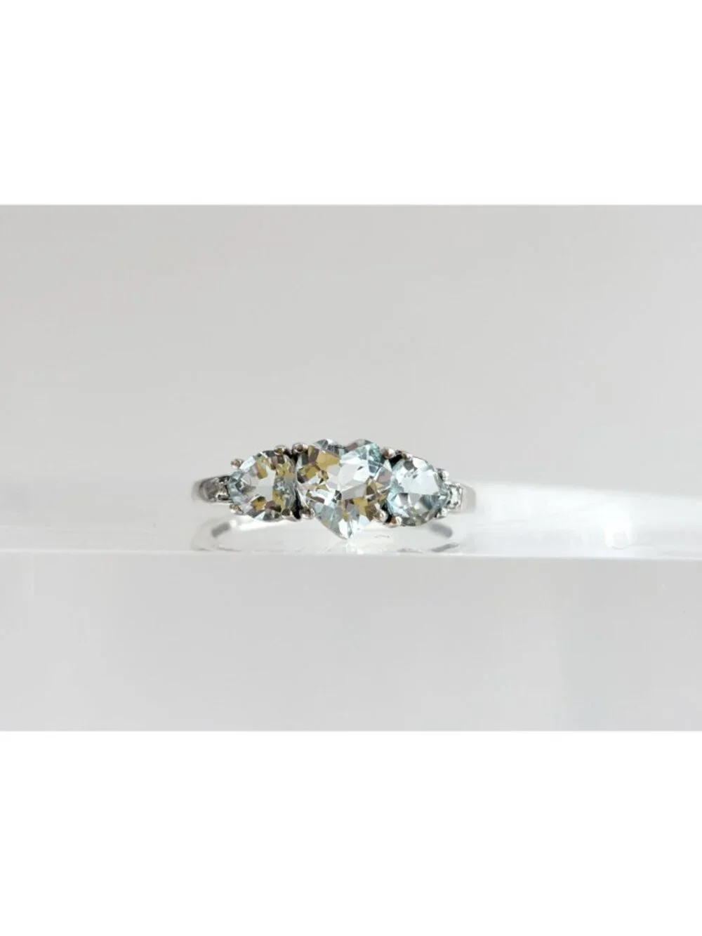 Blue Aquamarine Triple Heart Cut Sterling Silver 925 Vintage Ring - sz 9